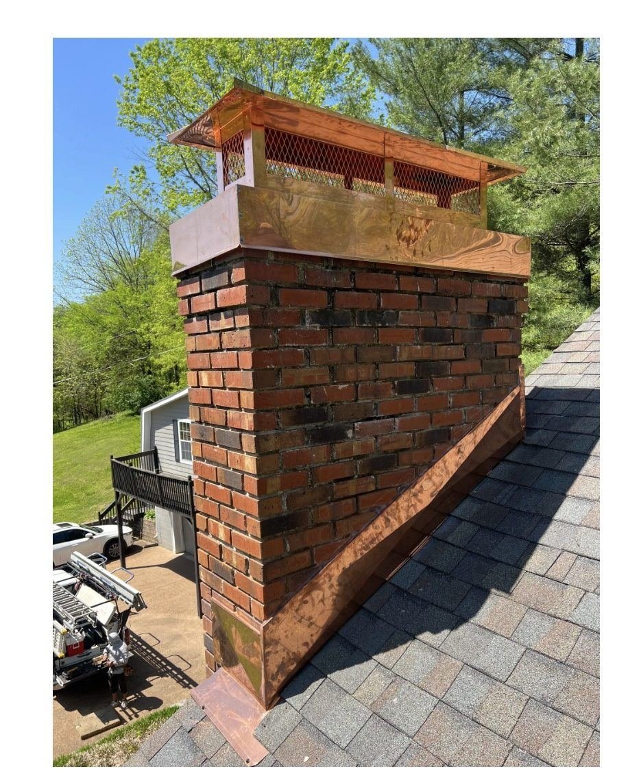 Copper chimney chase & flashing on a Brentwood roof