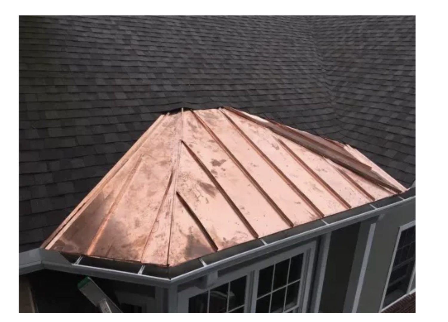 Copper roof detail on a Brentwood home
